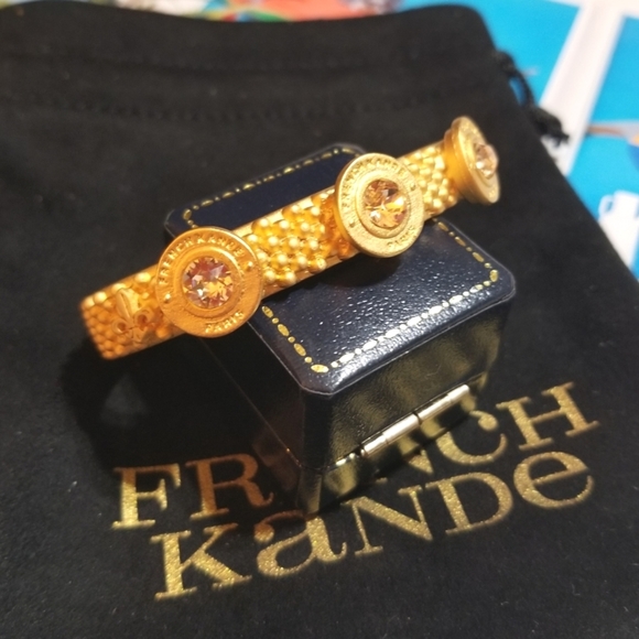 FRENCH KANDE 24K Overlay European Pink Crystal Cuff Bracelet - Picture 8 of 9